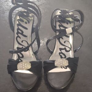 Wild Rose Black Modern Heels with Ankle Strap